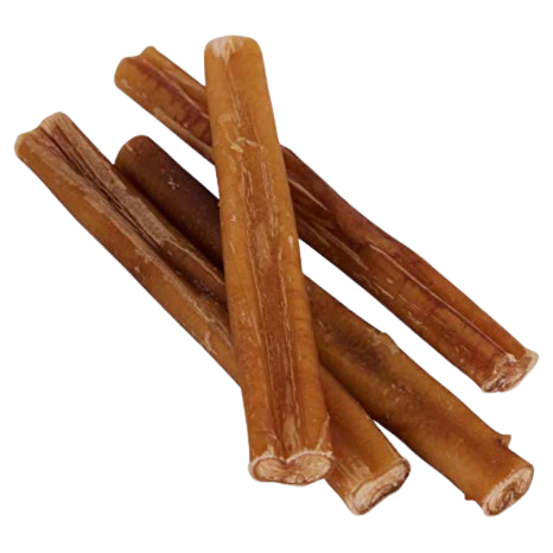 All-natural bully sticks used as optional long-lasting dog chew add-ons in Sniff n Snack subscription boxes — high-protein, single-ingredient treats for power chewers.